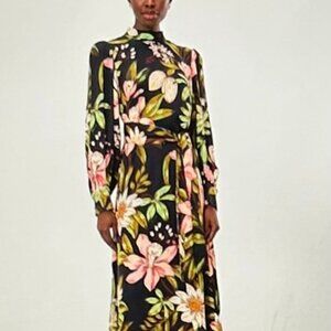Farm Rio black surreal flowers high neck midi dress Size M